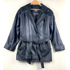 Wilsons Black Leather Belted Jacket Women's Medium with‎ Thinsulate Lining Vtg